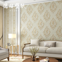 European 3D stereo wallpaper luxury Damascus bedroom living room background wall wallpaper non-woven stripe beige