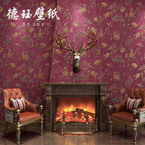 European style retro 3D three-dimensional floral pastoral non-woven fabric American wallpaper living room TV background bedroom wallpaper Red