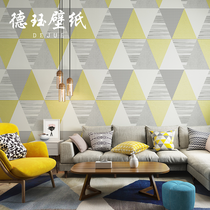 Modern minimalist blue yellow Nordic geometric triangular lattice wallpaper Living room Bedroom background wall wallpaper Home