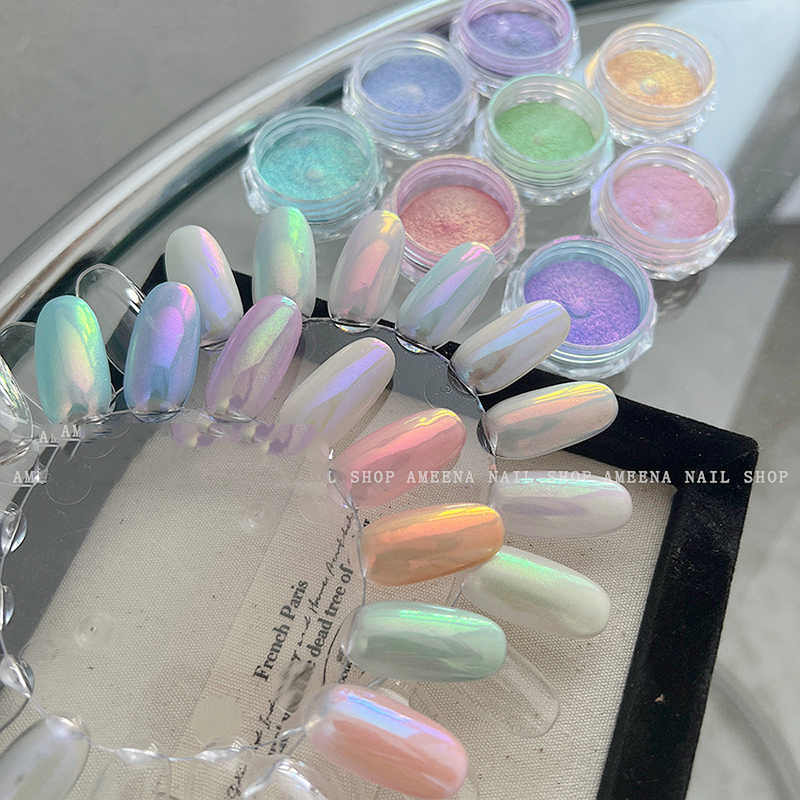 Pearlescent Powder 9 Colors Nail Art Aurora Powder Fairy Magic Mirror Powder Decoration Transparent Nail Salon Special Ice Skin Powder Color Mixing Powder