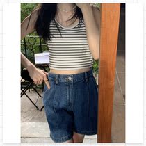 (FARM) fashionable striped vest slim stretch tight tight short inner top white black women spot