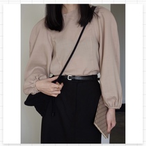 IMMLS design sense French niche light cooked retro lantern sleeve shirt women gentle apricot brown spot