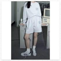 (FARM) pattern print round neck pullover tennis sweater sports set long sleeve top elastic shorts spot