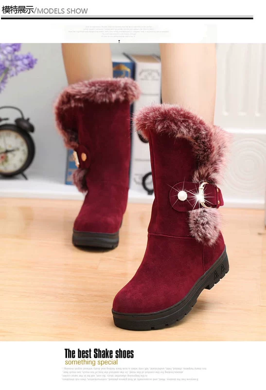 Giày cao gót nhung ấm áp cho nữ Giày cao gót mùa thu 2018 boots cao cổ