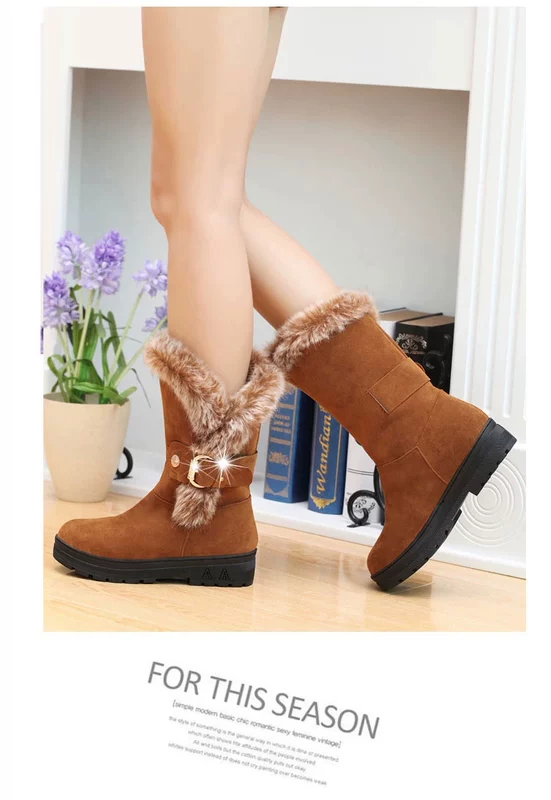 Giày cao gót nhung ấm áp cho nữ Giày cao gót mùa thu 2018 boots cao cổ