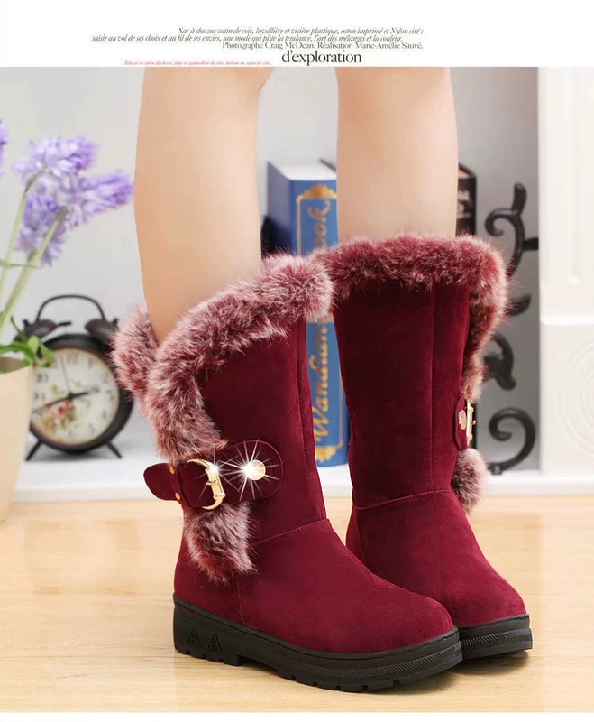 Giày cao gót nhung ấm áp cho nữ Giày cao gót mùa thu 2018 boots cao cổ