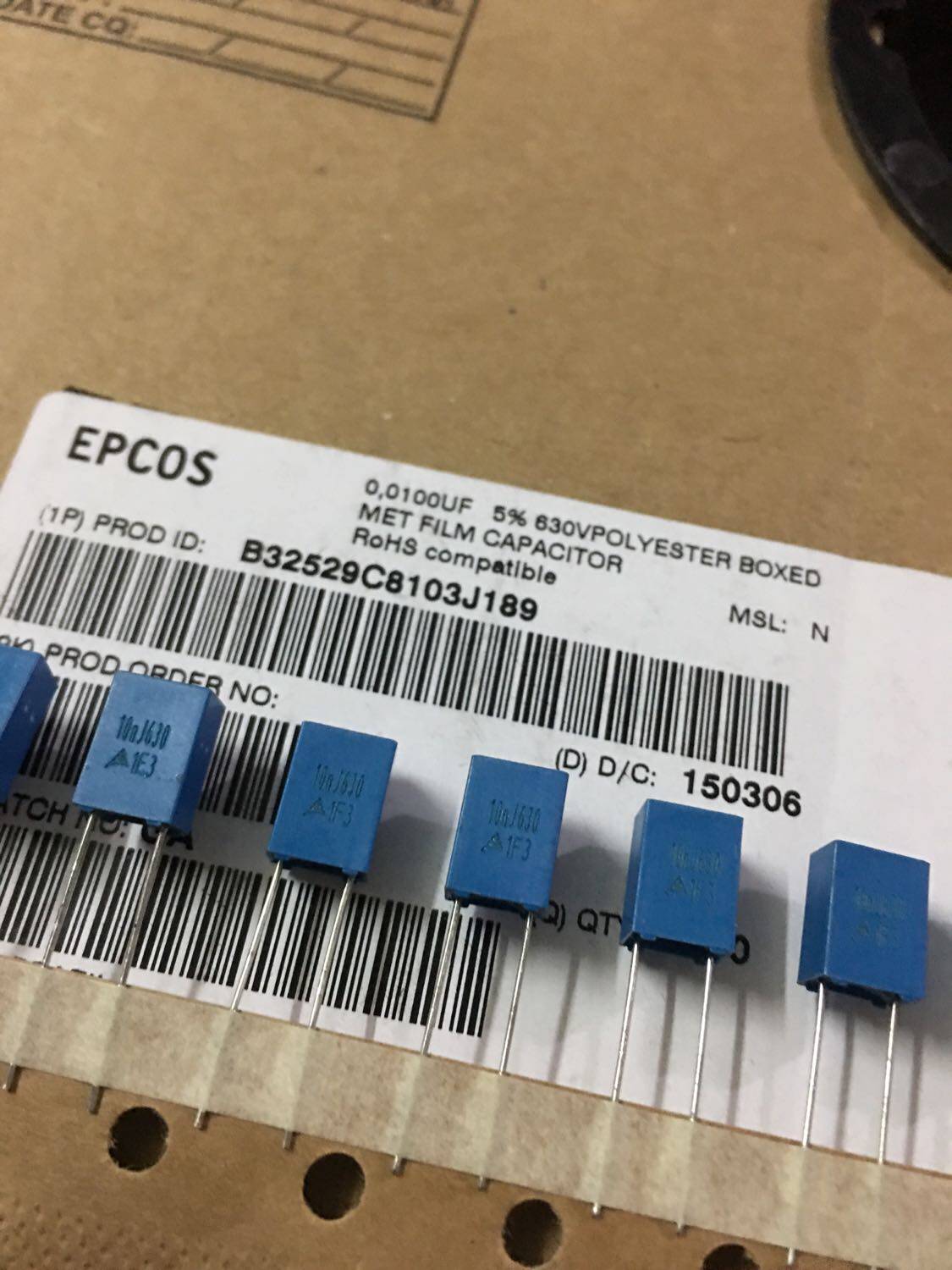 B32529C8103J EPCOS Siemens Film Capacitor 630v 103 10NF P5 10000PF