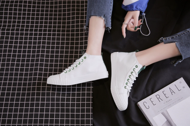 People 2019 new Giày cao gót màu đen Hàn Quốc Giày nữ Giày sinh viên Hàn Quốc Giày trắng Giày nữ - Plimsolls