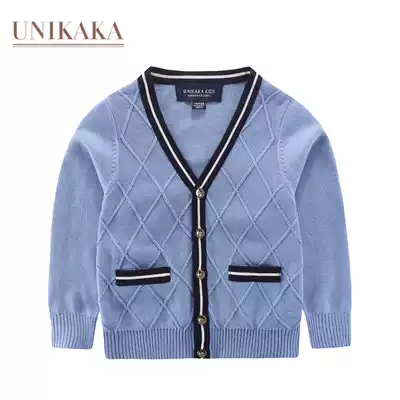 Boy and girl British style V-neck sweater Spring and autumn cardigan jacket Large children's children's sweater Cotton cardigan jacket