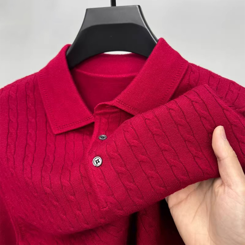 Mk Genuine Red Sweater for Men in Their Zodiac Year, Winter High-End Middle-Aged and Elderly Style, Business Style, Warm Men's Base Layer Shirt