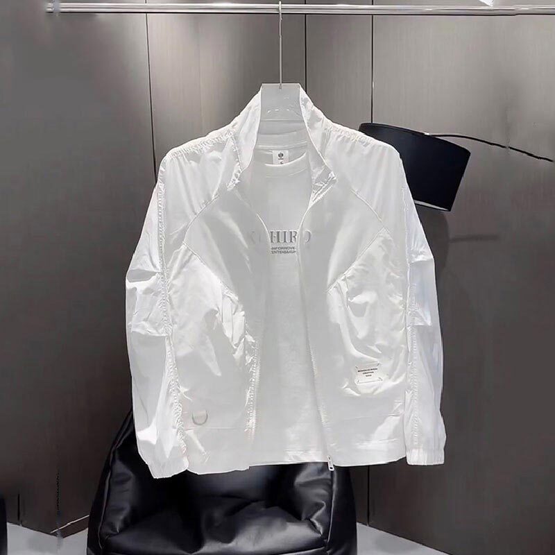 Mk Pure White Stand-Up Collar Jacket for Men, Spring and Autumn 2026 New Casual High-End Men's Autumn Thin Top Mk Pure White Stand-Up Collar Jacket for Men, Spring and Autumn 2026 New Casual High-End Men's Autumn Thin Top