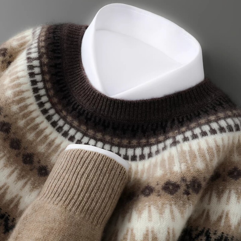 Mk Jacquard 100% Wool Sweater for Men, Winter 2026 Model, High-End Thickened Loose Versatile Sweater, Men's Cashmere Sweater