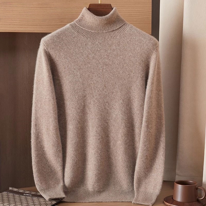 Mk Convertible Turtleneck 100% Pure Cashmere Sweater for Men, Thick High-End Knitted Wool Sweater, Large Size Men's Winter Sweater