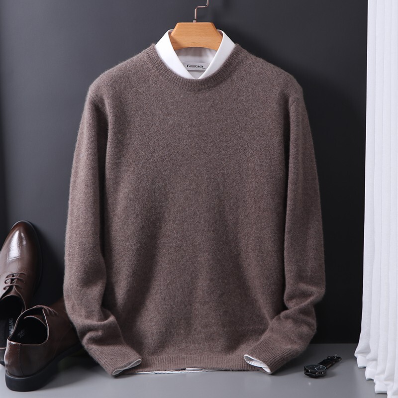 Mk Cashmere Sweater for Men, 100% Pure Cashmere, Winter Thickened, Round Neck, Loose Fit, High-End Business Men's Autumn and Winter Sweater, Trendy