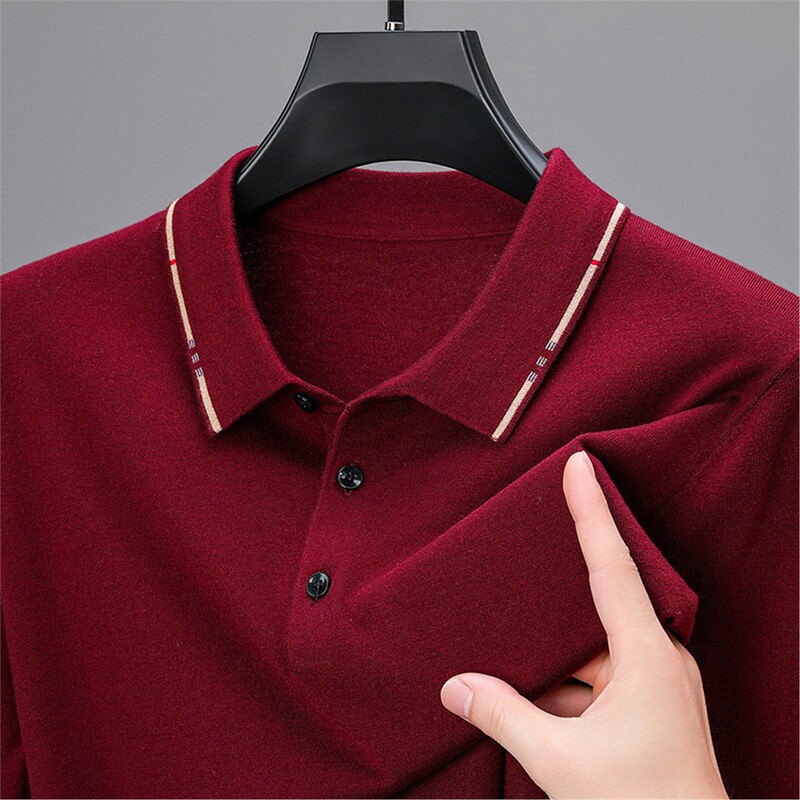 Mk Genuine Red Sweater for Men in Their Zodiac Year, Winter High-End Middle-Aged Dad Style, Turn-Down Collar Business Style Men's Wool Sweater