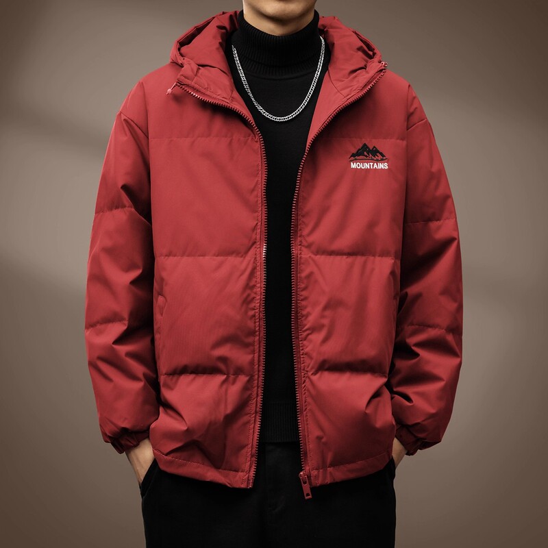 Mk Genuine Loose-Fitting Thickened down Jacket for Men, Winter Style, High-End American Retro Hooded Burgundy Men's Puffer Jacket