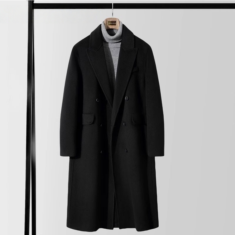 Mk Long Double-Sided Wool Coat for Men, Over-The-Knee, New Autumn and Winter Style, Thickened, High-End Men's Woolen Overcoat for Middle-Aged and Young Men