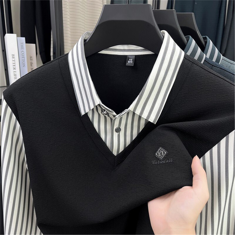Mk Genuine High-End Two-Piece Sweater for Men, Long-Sleeved Autumn and Winter Color-Blocked Striped Thickened Knitwear for Middle-Aged Dads Mk Genuine High-End Two-Piece Sweater for Men, Long-Sleeved Autumn and Winter Color-Blocked Striped Thickened Knitwear for Middle-Aged Dads