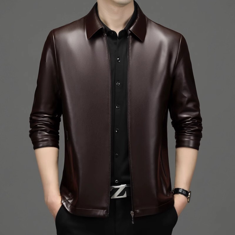 Mk Genuine Leather Jacket for Men, Lapel Style, Autumn and Winter Business Casual Leather Jacket, Fleece-Lined and Thickened Sheepskin Men's Coat Mk Genuine Leather Jacket for Men, Lapel Style, Autumn and Winter Business Casual Leather Jacket, Fleece-Lined and Thickened Sheepskin Men's Coat