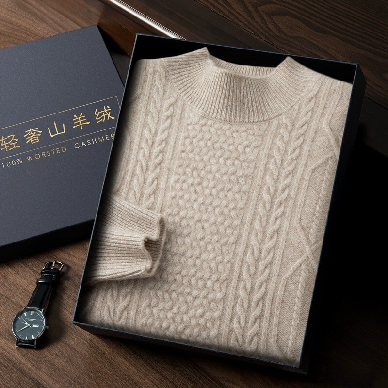 Mk Wheat Ear Jacquard Pure Cashmere Sweater Men's Half Turtleneck Thickened Knitwear Autumn and Winter Sweater Men's Wool Sweater Mk Wheat Ear Jacquard Pure Cashmere Sweater Men's Half Turtleneck Thickened Knitwear Autumn and Winter Sweater Men's Wool Sweater