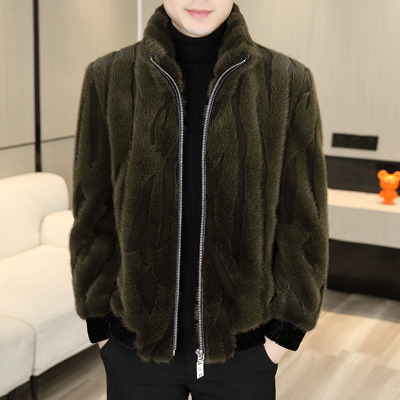 Mk High-End Imitation Gold Mink Fur Integrated Coat for Men, New Winter Thickened Men's Stand-Up Collar Jacket, Trendy Brand Mk High-End Imitation Gold Mink Fur Integrated Coat for Men, New Winter Thickened Men's Stand-Up Collar Jacket, Trendy Brand