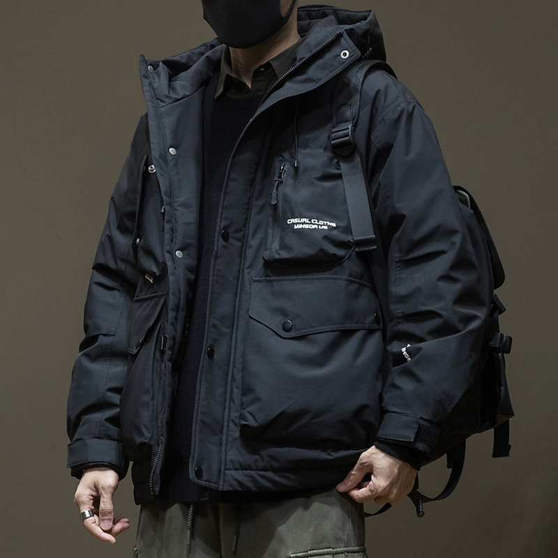 Mk Genuine Gray Duck down Jacket for Men, Winter Loose Fit, Plus Size, Windproof, Hooded, High-End Young Men's Top