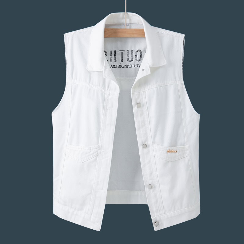 Mk Embroidered White Denim Vest for Men, Summer 2026 New High-End Trendy Brand Korean Style Loose Men's Vest