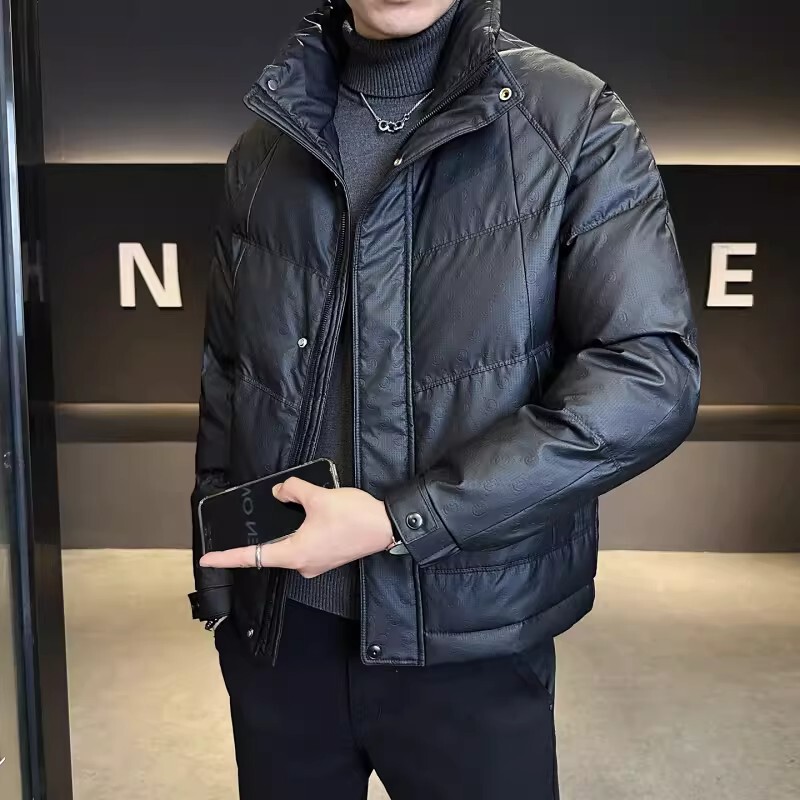 Mk Genuine Thickened Stand-Collar down Jacket for Men, Winter Model, High-End White Duck Down, Cold-Resistant, Warm, Windproof Men's Leather Coat