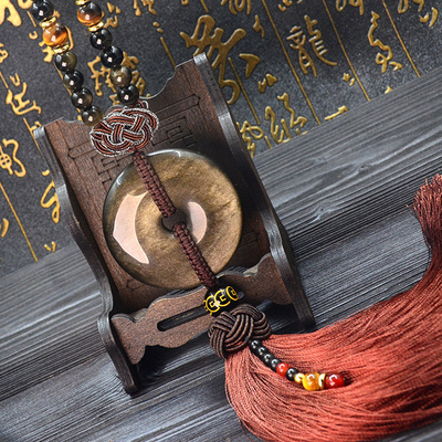 Gold obsidian safety buckle car pendant shake sound with high-end security peace charm car charm men hanging decoration net red