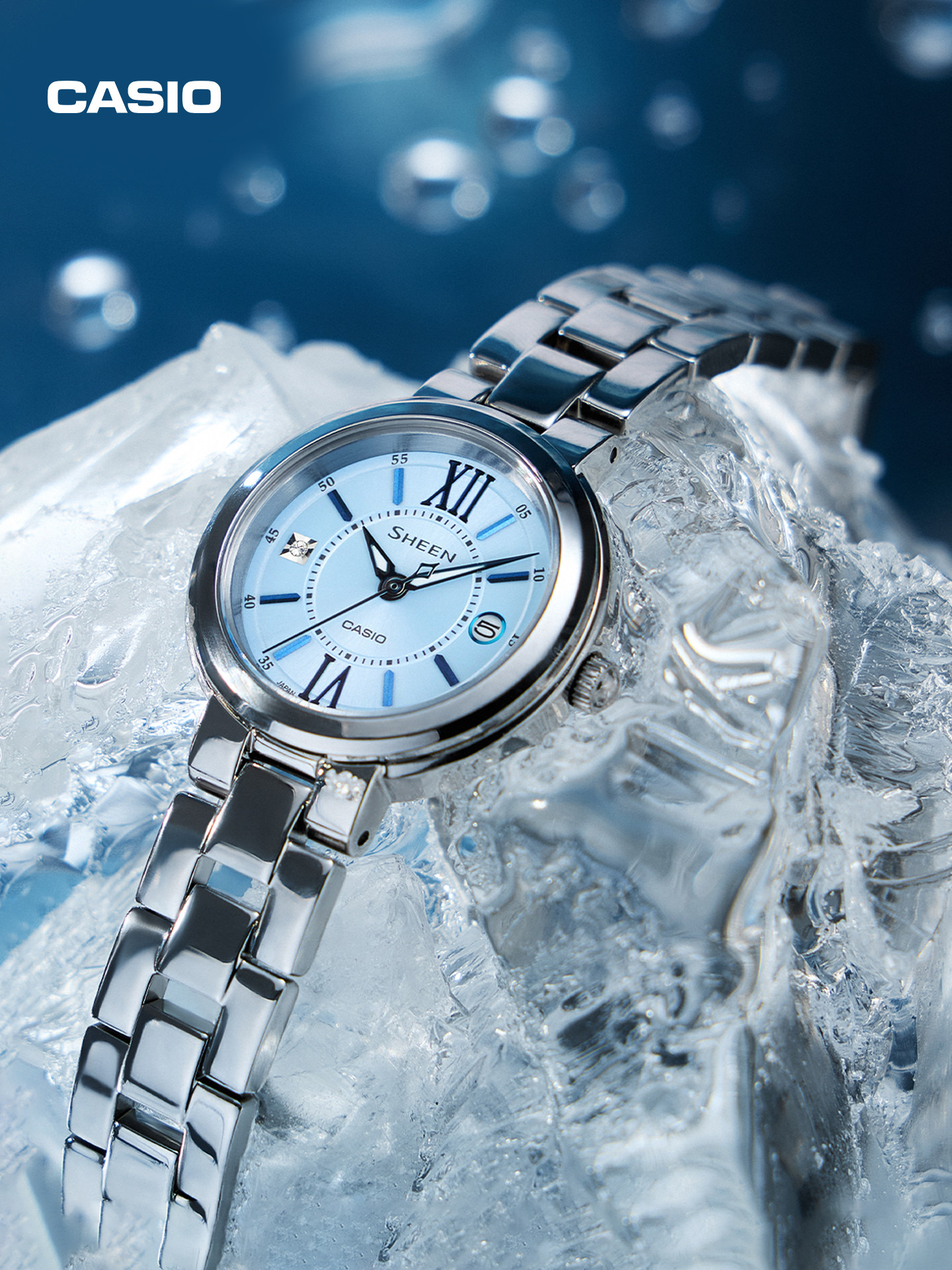 [New Year's Gift] Casio official store She-4528 Ice Blue Guardian Star Bracelet Gift Box Watch Sheen