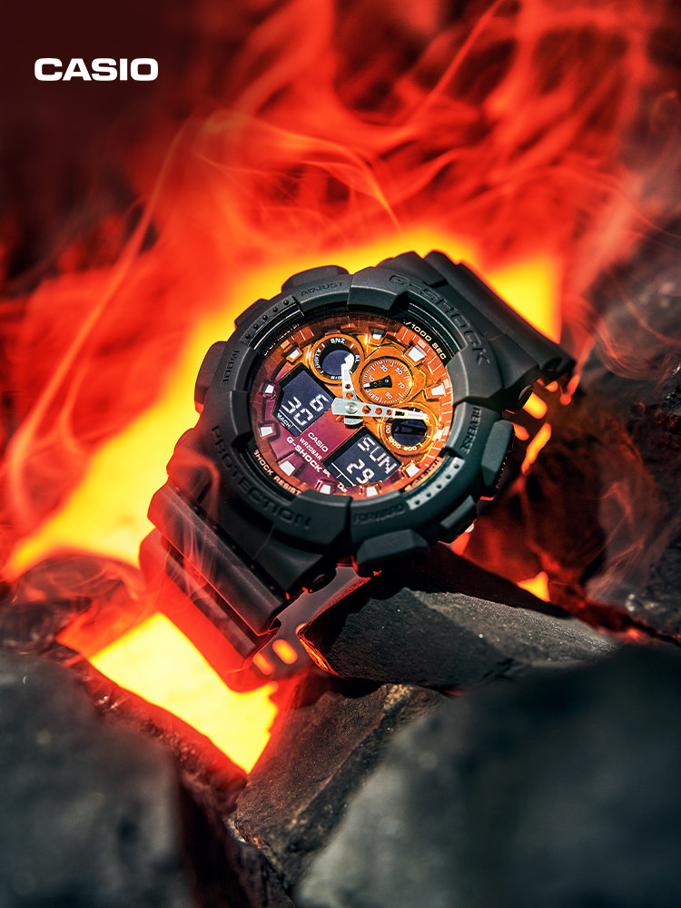 Casio Official Flagship Store Flame Inside Trendy Sports Shock-Resistant Colorful Dial Watch G-Shock