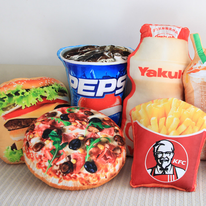 Simulation Snack Pillow Fries Coke Burger Sofa Cushion Office Headrest Bedside Backrest Cushion Removable
