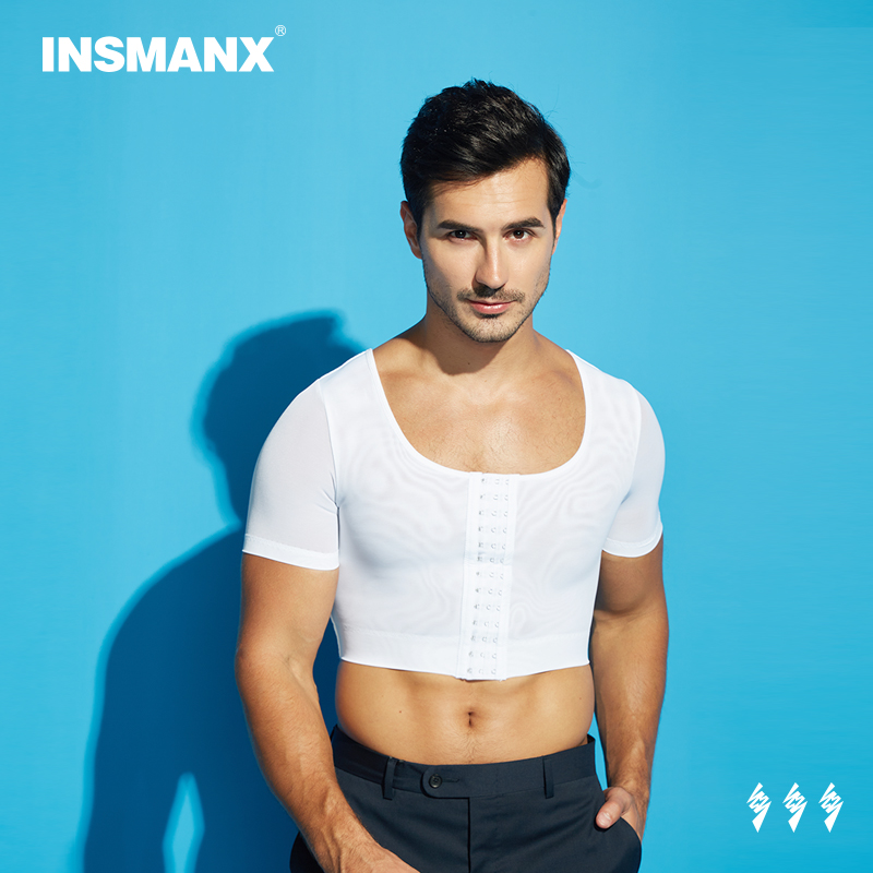 INSMANX Men's Short Sleeve Breast Contour Chest Compression Bandage Chest Shrink Chest Liposuction Post-Liposuction Tights Underwear