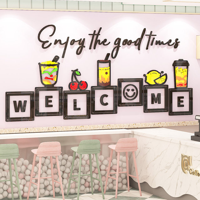 Milk Tea Shop Wall Decoration Bar Counter Cashier Background Wall Stickers Cold Drink Coffee Snack Shop Wall Decoration Creative