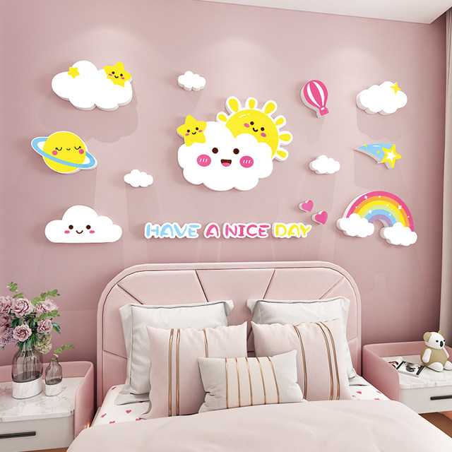Cute Girl Princess Room Decoration Wall Stickers to Cover up Flaws, Children's Bedroom Bedside Background Wall Decoration to Fill Holes