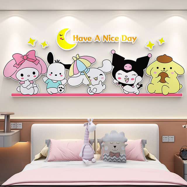Children's Room Decoration Cartoon Kuromi Cinnamon Dog Wall Stickers Boys and Girls Bedroom Bedside Background Wall
