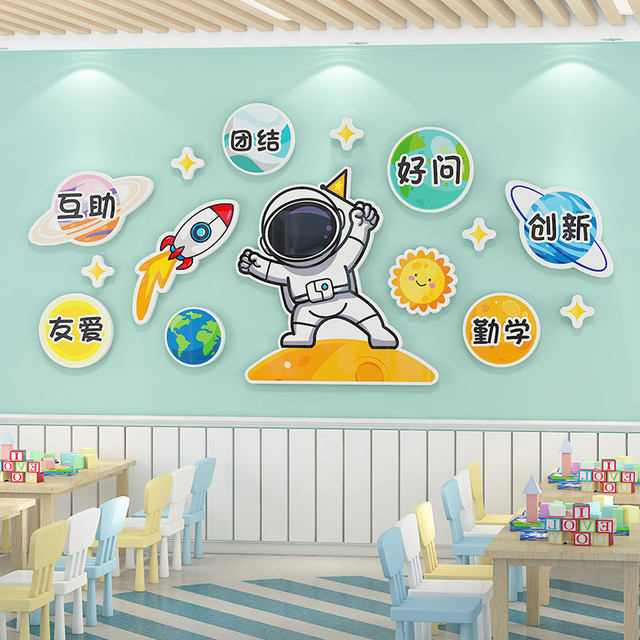 Kindergarten Environmental Creation Materials Theme Wall Stickers Finished Product Eight Planets Astronauts Corridor Hallway Cultural Wall Decoration