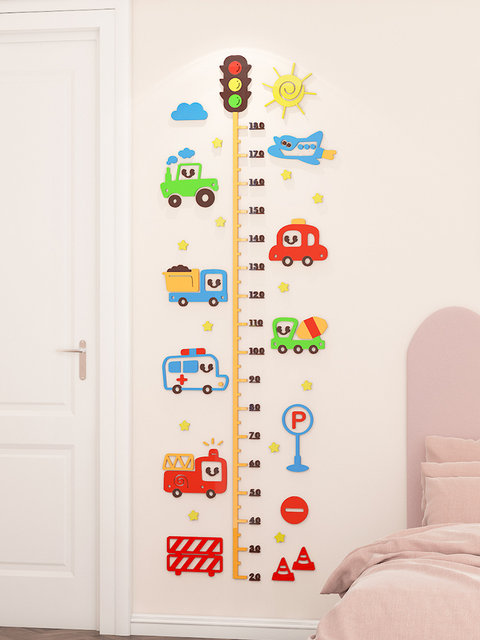 Children's Height Stickers 3D Cartoon Car Height Measuring Ruler Boy's Room Layout Wall Decoration Bedside Wall Stickers