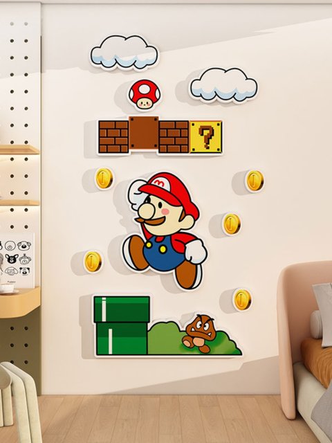 Super Mario Wall Decoration Children's Room Layout Bedroom Bedside Background Wall Three-Dimensional Wall Stickers