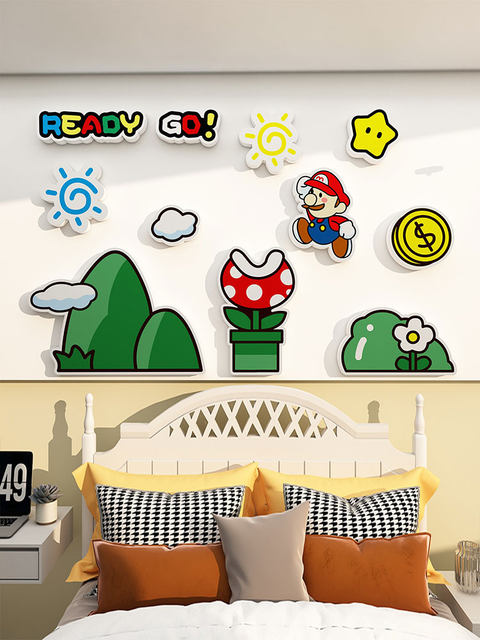 Super Mario Wall Decoration Children's Room Layout Bedroom Bedside Background Wall Three-Dimensional Wall Stickers