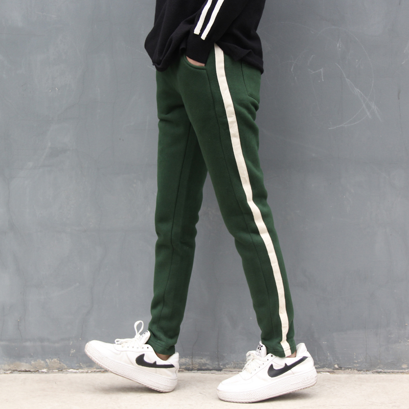 Real Son Beauty Dressing Social Striped Plus Suede Thickened Sports Thick Cotton Pants Loose slim Slim Foot Casual Pants Women Harun Pants Cotton Pants