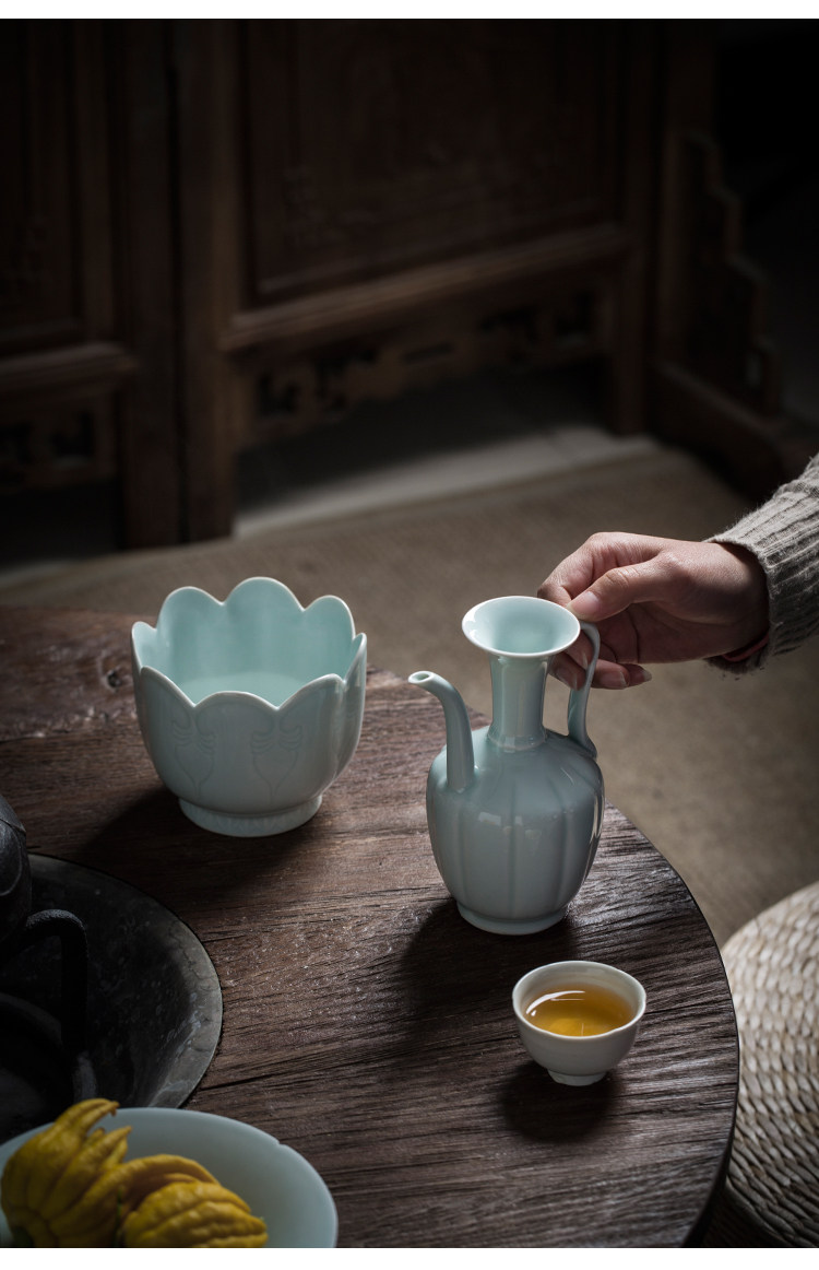 宋代瓜棱茶壺點茶壺湖田窯影青雕刻執壺溫酒器景德鎮傳統酒壺套裝|家用