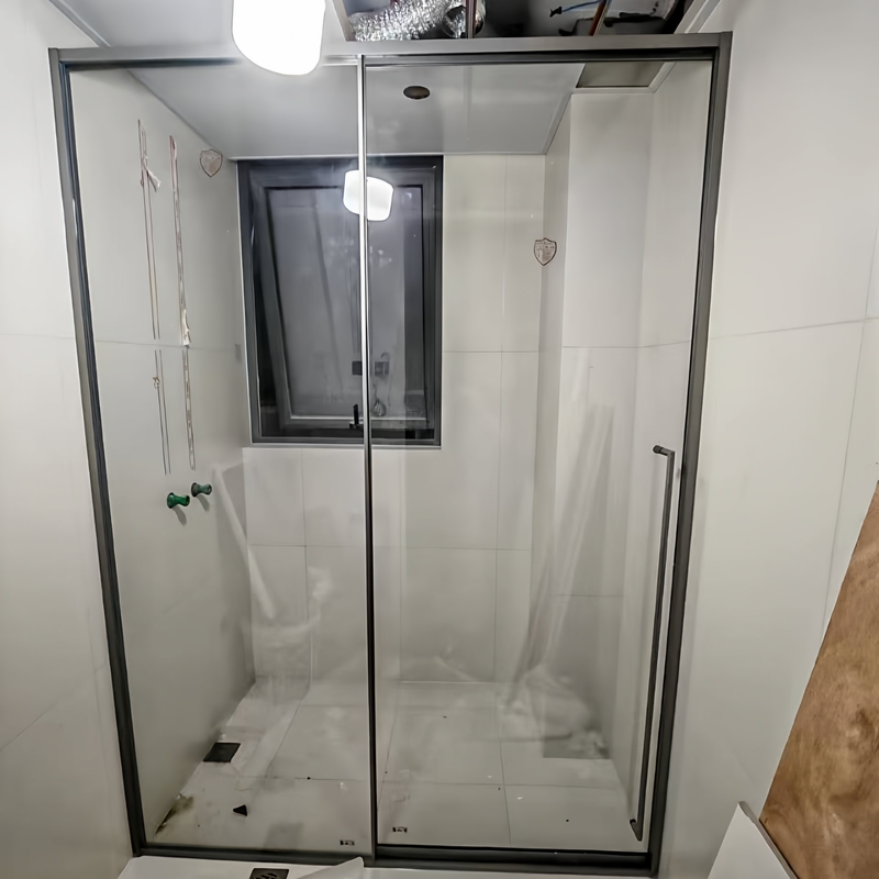 Ultra-Narrow Full-Frame Single Sliding Door with Buffer, Recessed Shower Room, Straight-Line Glass Bathroom with Wet and Dry Separation Sliding System