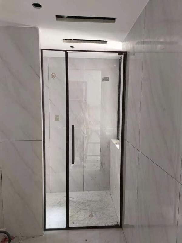 Minimalist Narrow-Edge Straight-Line Shower Room with Dry and Wet Separation Partition, Bathroom Glass with Inward and Outward Opening Flat Doors