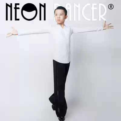 Children's professional Latin dance suit Chest pleated boys practice competition examination examination top practice suit practice clothing