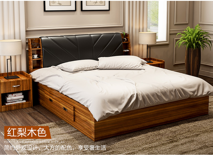Khí nén lưu trữ cao bể 1,5 m 1,8 m giường tấm giường đôi gia đình nhỏ nhà ở chính tối giản giường hiện đại - Giường giường cổ điển