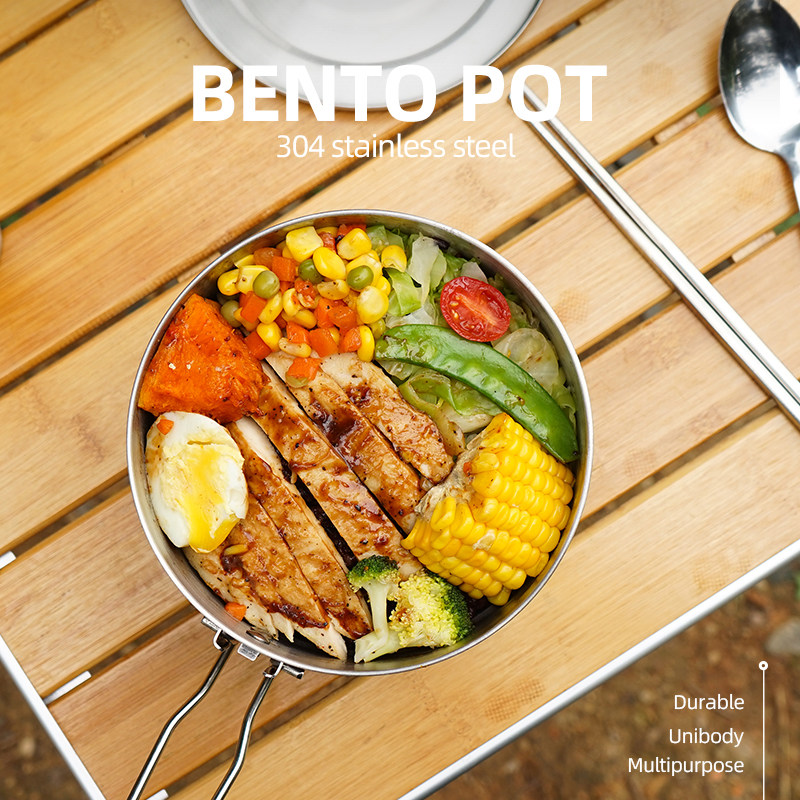 Outdoor Camping 304 stainless steel Lunch Pan Barbecue Portable Mountaineering Cover Pan Folding Handle Picnic Cooking Pot