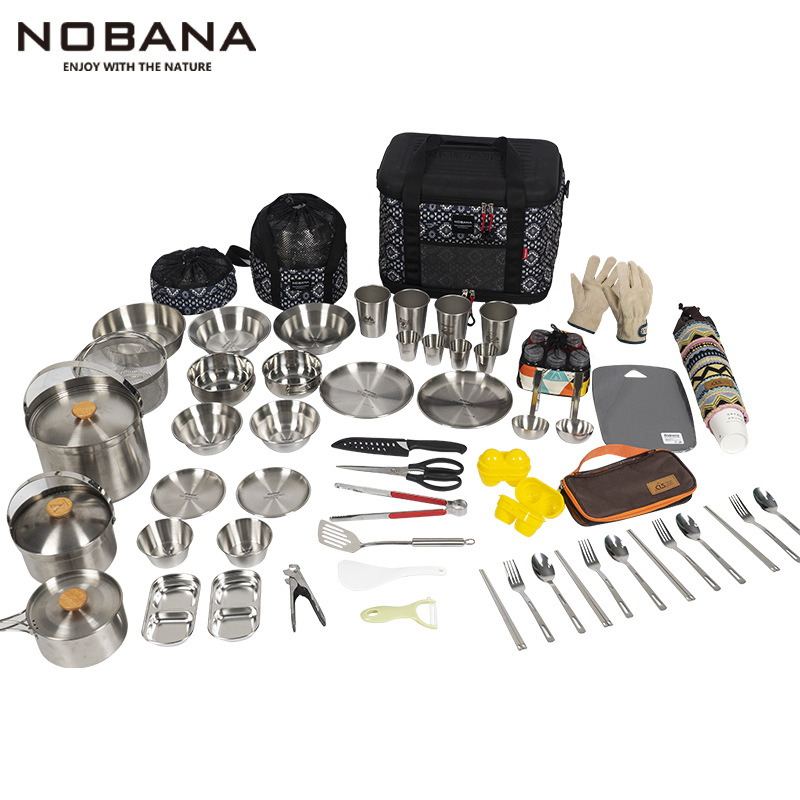 Nobana Outdoor Camping Kitchen Set Camping Picnic Cookware Set Pots and Plates Portable Knife, Fork, Spoon and Cookware Set