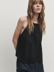 MD Women's new French Style Elegant Top Linen Black Suspender Sleeveless Shirt 05144946800