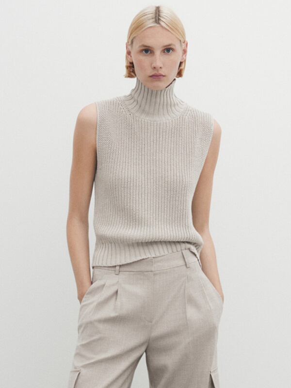 Md Women's New Product, Minimalist and Luxurious Style, High-Neck Sweater, Sleeveless Knitted Inner Vest 05704527806